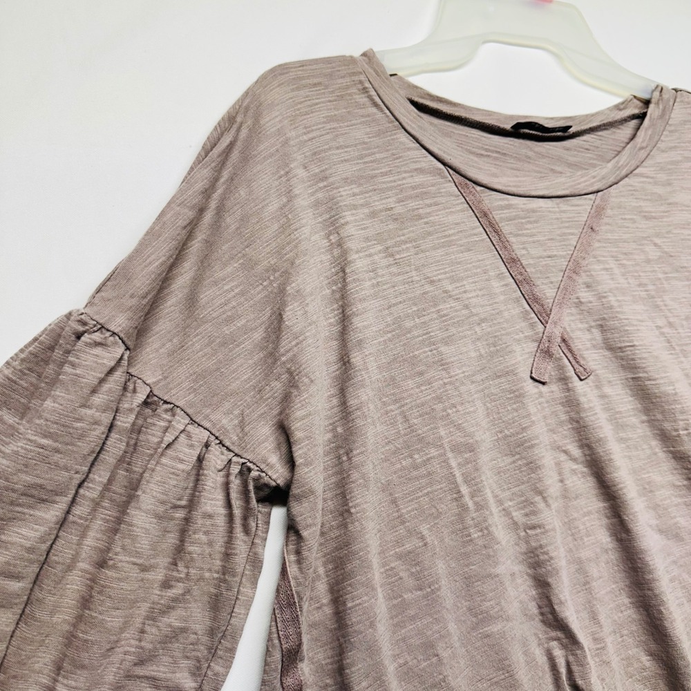 Very j 100% Cotton Blouse Boho Athleisure Slub Knit Bell Sleeves Womens Medium - Picture 4 of 7
